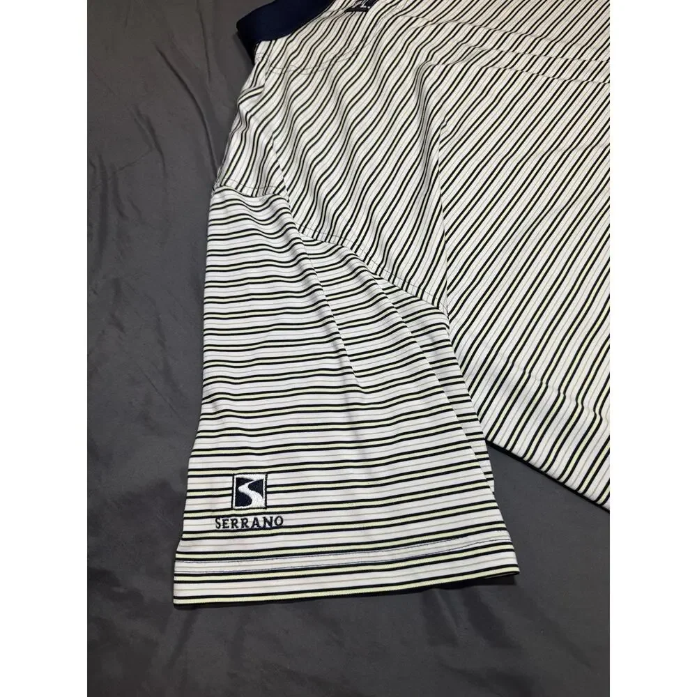 FootJoy Mens XL Golf Polo Striped White Yellow Blue Serrano Club Performance S/S